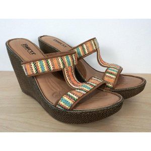 BORN Multicolor Wedge Slip On High Heel Sandals Shoes